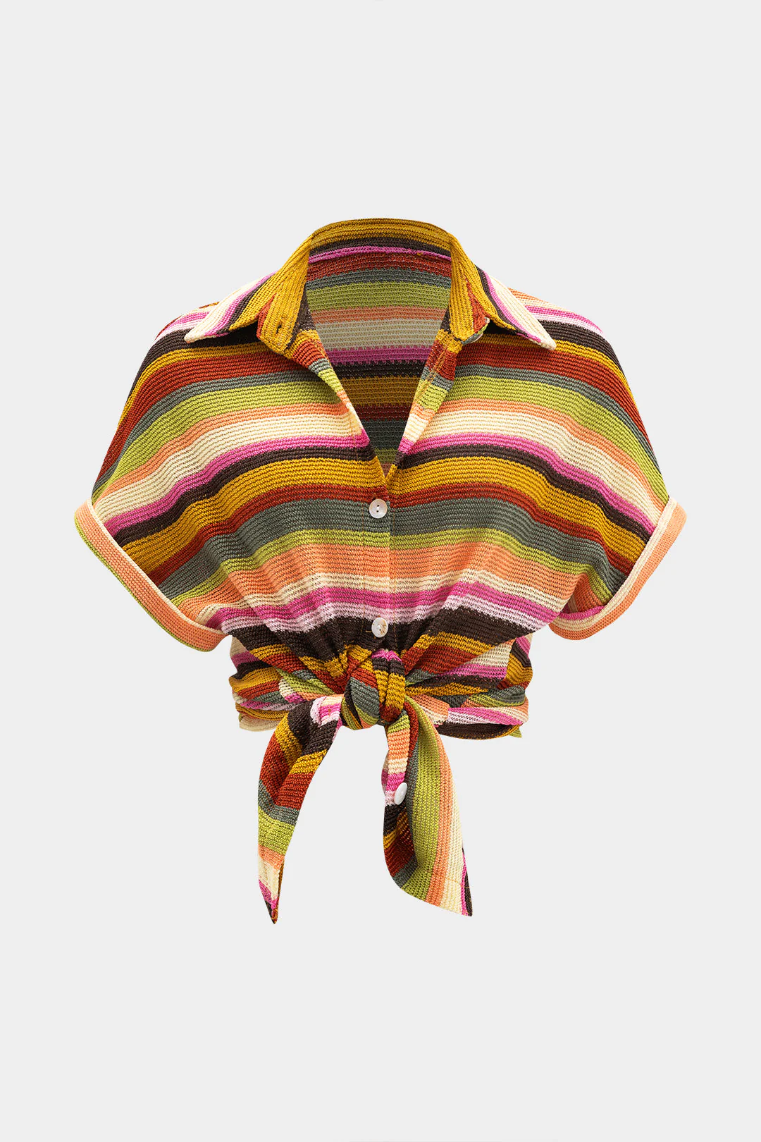 Knit Contrast V-Neck Top And Drawstring Shorts Set