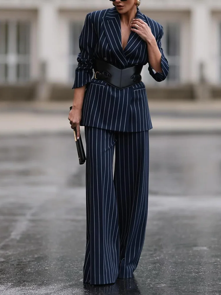 Lynda - Striped Blazer & High Waist Pants Set