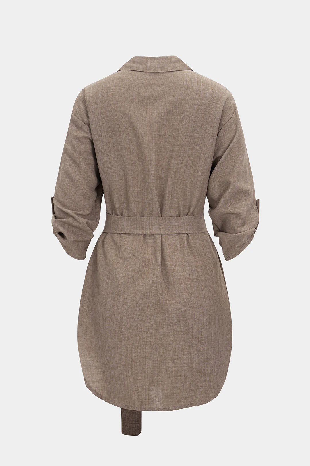 Button V-Neck Belted Mini Dress