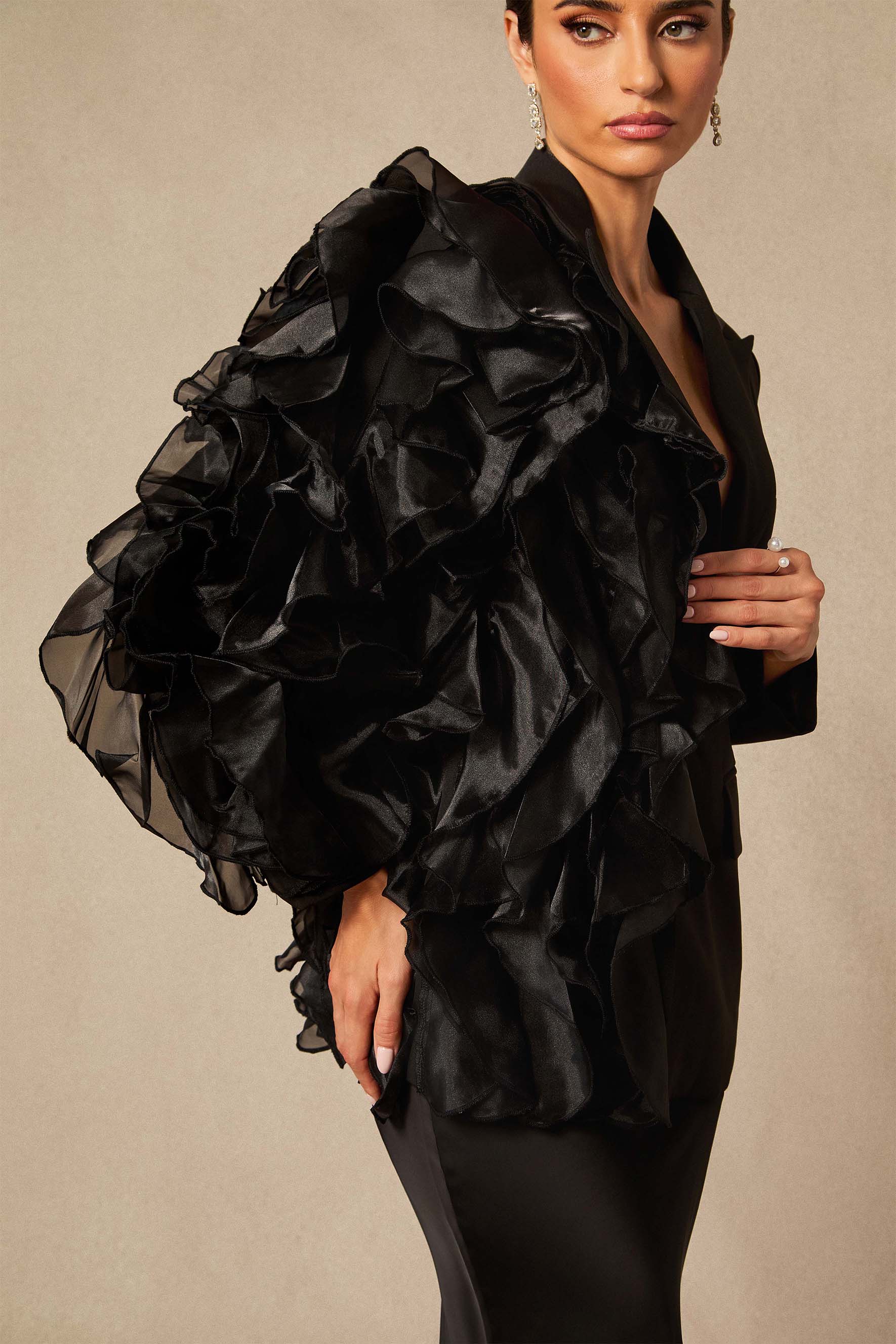 Asymmetric Ruffle Blazer