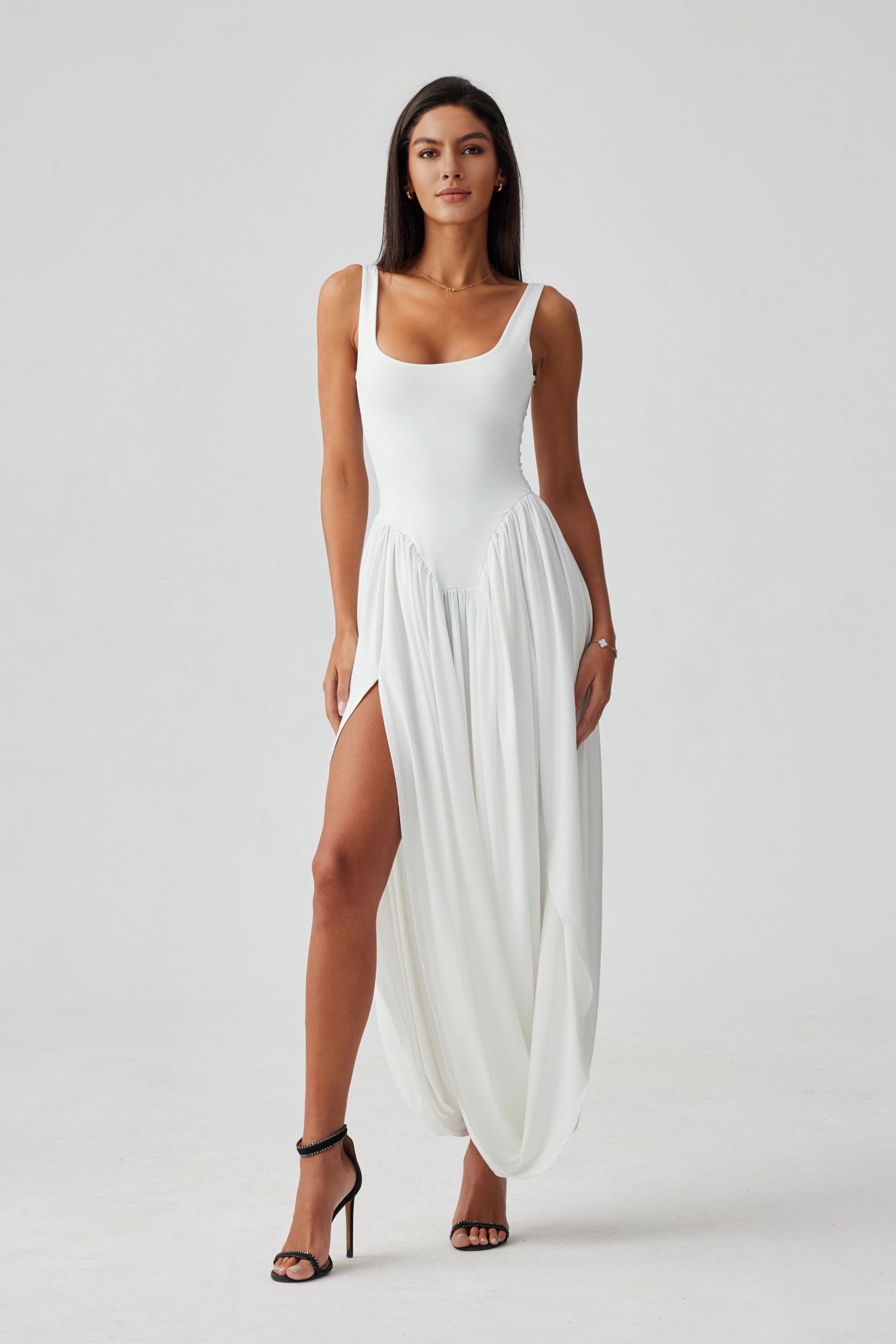 Scoop Neck Asymmetrical Hem Maxi Dress